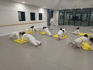Kids using karate mats