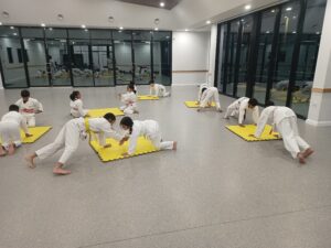 Kids using karate mats