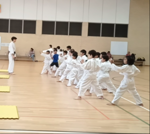 Kids in karate uniform lined up